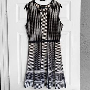 BCBGMaxAzria Black and White Geometric Midi Dress